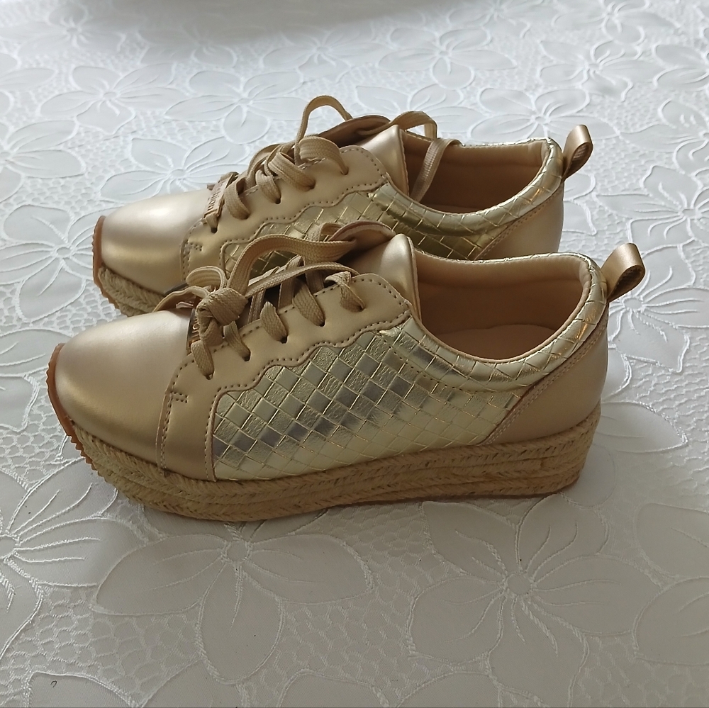 Gold Platform Espadrille Sneakers - Women's Fashion Casual